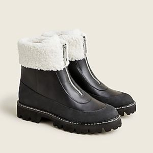 J.Crew Leather Gwen lug-sole front-zip boots faux fur and leather BD826